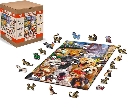 PUPPIES IN PARIS 300 PC WOODEN PUZZLE