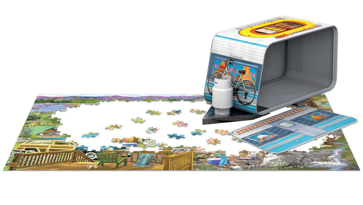 550 PC CAMPING TRAILER PUZZEL IN TIN