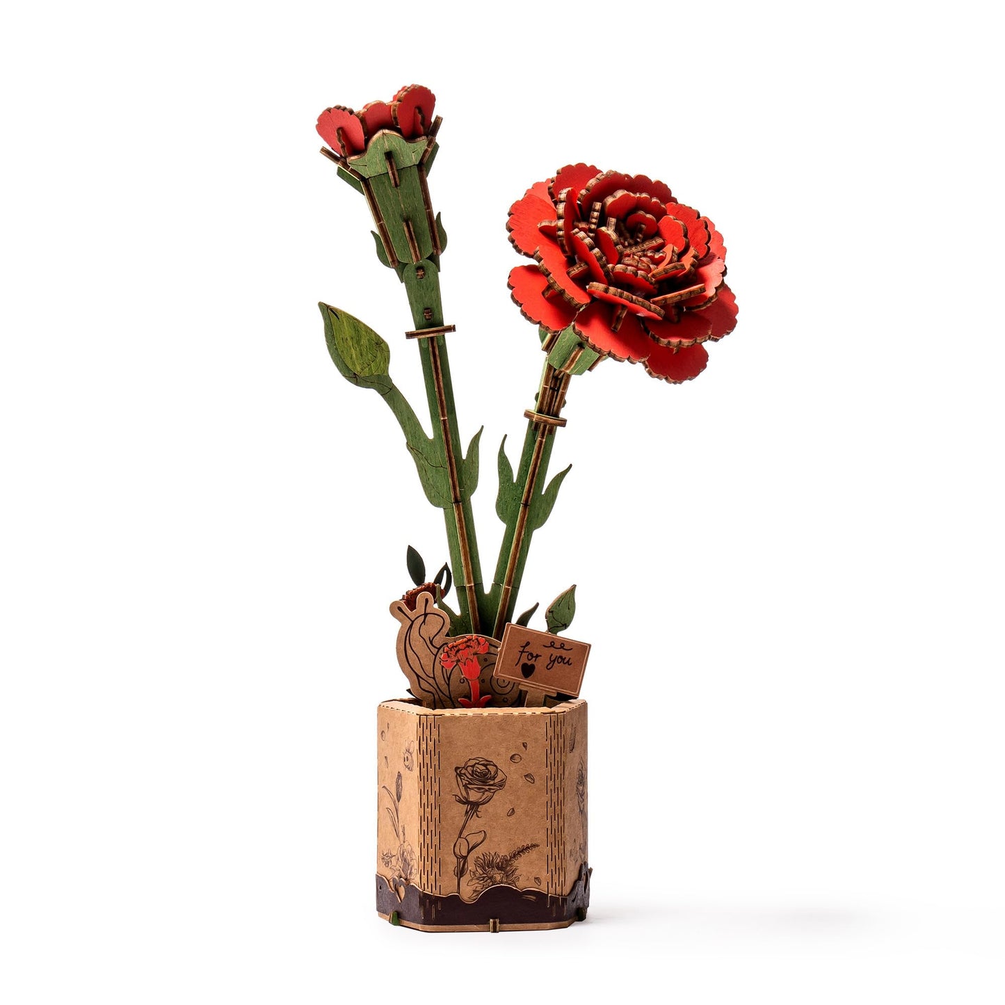 RED CARNATION WOODEN MODEL