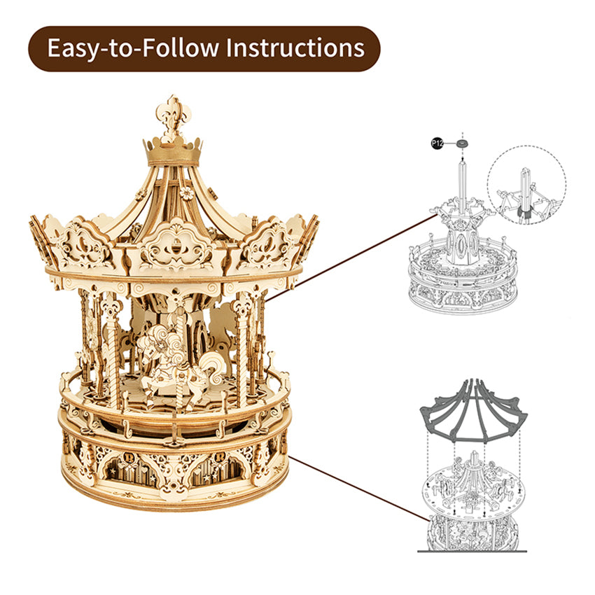 Rokr 3D Wooden Puzzle AMK62 Romantic Carousel Music Box